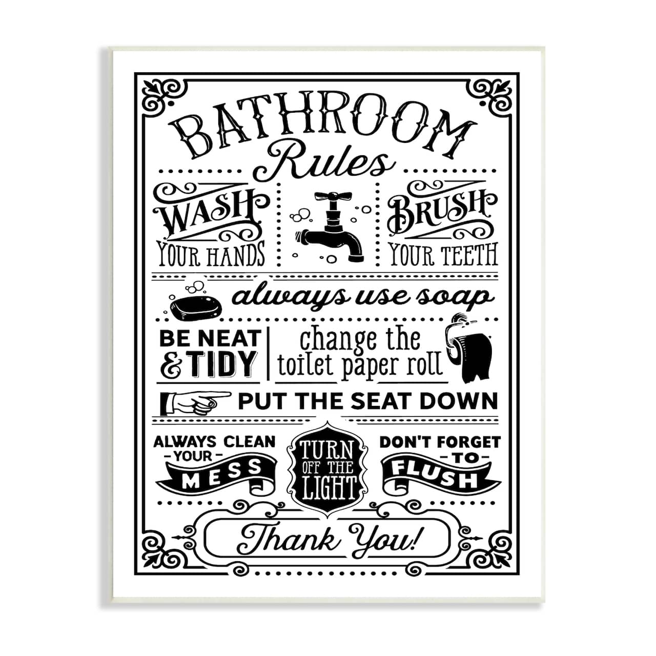 Stupell Industries Vintage Style Bathroom Rules Diagram List Border Wall Plaque Art